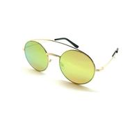 Lunettes Soleil Aviateur Métal Rond Or Doré Jaune Vert Mirroir Double Pont New