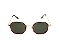 Lunettes Soleil Homme Femme Octogonal Ovale Ecaille Plats Noir Doré Gold Or Luxe