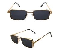 Lunettes Soleil Or Doré Rectangle "" Oeilleres "" Métal Pilote Aviateur Luxury Gold Cache Oeil