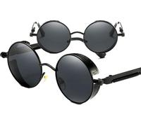 Lunettes Steampunk rondes RED Ray Lenon unie, monture métal noir, verres rouges, filtre UV 400 Cat.2