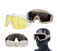 Lunettes Tactiques Airsoft Anti-buée Tempête du Désert Lunettes de Sécurité Avec 3 Lentilles Interchangeables et Protection UV400(Brown)