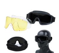 Lunettes Tactiques Airsoft Anti-buée Tempête du Désert Lunettes de Sécurité Avec 3 Lentilles Interchangeables et Protection UV400(Black)