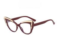Lunettes vintage tendance œil de chat pour femme Double couleur, rouge vin, Taille unique