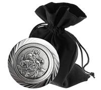 LUNEXUS Aimant de Voiture Christopherus Ø 3,5 cm - Plaque Saint-Christophe - Béni - Patron automobiliste - Bord argenté - Ange Gardien - Porte-Bonheur Voiture