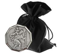 LUNEXUS Aimant de Voiture octogonal de 3 cm de diamètre - Béni avec Certificat - Plaque de Saint Christophe - Conducteur Patron - Tampon adhésif et Aimant - Porte-Bonheur de Voiture octogonal
