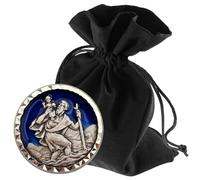 LUNEXUS Aimant de Voiture Saint Christophe Ø 2,3 cm - Plaque Saint-Christophe bénie en émail Bleu avec Certificat - Saint Patron automobiliste - Magnétique et Autocollant - Porte-Bonheur Voiture à la