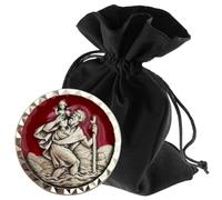 LUNEXUS Aimant de voiture Saint Christophe Ø 2,3 cm - Plaque Saint-Christophe bénie en émail rouge avec certificat - saint patron automobiliste - Magnétique et autocollant - Porte-bonheur voiture à la