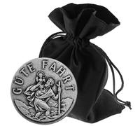 LUNEXUS Aimant de voiture Saint Christophe Ø 2,3 cm - Plaque Saint Christophe « Gute Fahrt » avec certificat - Patron patron automobiliste - Tampon adhésif et aimant - Porte-bonheur voiture pour une