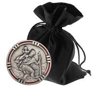 LUNEXUS Aimant de voiture Saint Christophe Ø 2,5 cm - Plaque Saint Christophe bénie avec certificat - patron automobile - Tampon adhésif & aimant - Porte-bonheur voiture avec bord rouge pour une