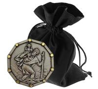 LUNEXUS Aimant de Voiture Saint Christophe Ø 3 cm - Plaque octogonale avec Rivets dorés, béni, Tampon adhésif et Aimant - Saint Christophe Patron Patron automobiliste - Porte-Bonheur pour la sécurité