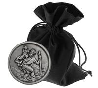 LUNEXUS Aimant de voiture Saint Christophe Ø 3 cm - Plaque Saint-Christophe bénie avec certificat - saint patron automobiliste - Adhère par aimant et tampon adhésif - Porte-bonheur pour voiture pour