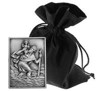 LUNEXUS Aimant de Voiture Saint Christophe 3,5 × 2,5 cm - Plaque rectangulaire Saint Christophe bénie avec Certificat - Saint Patron automobiliste - Tampon adhésif et Aimant - Porte-Bonheur Voiture