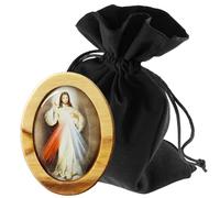 LUNEXUS Aimant en Bois d'olivier - Image de Jésus miséricordieux - Image chrétienne des Saints - Béni - Décoration Religieuse pour Voiture, réfrigérateur et Plus - Cadeau pour chrétiens, pèlerins,