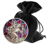 Lunexus Badge Voiture Saint Christophe Violet - béni avec Certificat - livré avec Pochette en Velours - Aimant et Bande adhésive - Porte-Bonheur automobilistes Patron Voyageurs - Cadeau chrétien