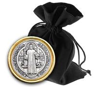 LUNEXUS Benoît Plaque dorée Ø 3 cm - bénie - Médaille de Protection avec Aimant et Tampon adhésif - Symbole de Protection pour Voiture, Porte et réfrigérateur - Médaille de Saint Benoît