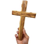 Lunexus Bethlehem - Croix murale en bois d'olivier avec chanfrein - Fabriquée à la main - 25 x 15 cm - Avec certificat - Pour baptême, communion, confirmation, maison - Décoration chrétienne