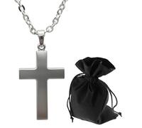 Lunexus Chaîne en argent sterling 925 - Béni - Chaîne gourmette de 60 cm - Pendentif en forme de croix brossé mat pour homme et femme - Bijou chrétien - Cadeau de confirmation, communion, baptême