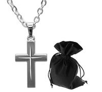 Lunexus Chaîne en forme de croix en argent sterling 925 avec chaîne gourmette de 60 cm - Bénie - Croix élégante pour homme et femme - Avec pochette en velours - Cadeau pour communion, confirmation