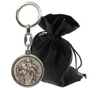 Lunexus Christopherus Porte-clés Ø 3,5 cm - Saint Christophe ange gardien pour voiture et moto - Béni - saint patron automobiliste - Porte-bonheur - Porte-clés pèlerin, argenté, 9,5 cm