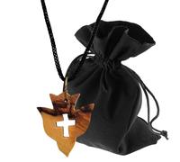 Lunexus Collier Colombe en Bois d'Olivier de Bethléem 2,5 cm | Collier en bois d'olivier de Bethléem, colombe et croix, béni par un prêtre. Certificat inclus.