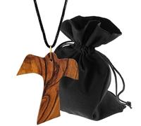 Lunexus Collier colombe en bois d'olivier Saint Esprit Pendentif marron naturel fait à la main Bethléem béni avec cordon de 80 cm anneau doré unisexe en velours noir certificat signe de dévotion