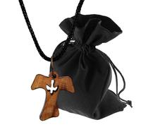 Lunexus Collier en bois d'olivier avec croix et colombe - Fait main à Bethléem - Pendentif chrétien béni avec certificat - Symbole Saint-Esprit Paix avec cordon de 80 cm et pochette en velours