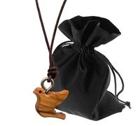 Lunexus Collier en bois d'olivier sculpté - Bethléem - Pendentif chrétien béni avec certificat - Symbole de la paix et du Saint-Esprit - Avec cordon de 80 cm et pochette en velours