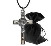 Lunexus Collier pour homme - Chaîne avec croix avec médaille bénédicte - Pendentif croix en zamak avec insert en émail - Sans nickel - Ruban avec fermeture à nœud - Pour communion, confirmation