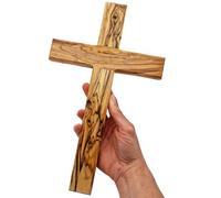 Lunexus Croix en bois d'olivier - 30 cm - Fabriquée à la main à Bethléem - Bénie avec certificat de consécration - Croix murale chrétienne - Cadeau de baptême, communion, confirmation - Croix en bois