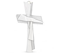 Lunexus Croix en verre blanc transparent 27 x 12 cm - Cadeau de baptême, communion, confirmation - Croix murale blanche faite à la main en Allemagne avec certificat de bénédiction - Croix pour enfant