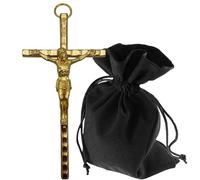 Lunexus Croix Murale en métal - 11 cm - Doré - Croix catholique en métal béni - Gravure Crucifix INRI, Cadre de Porte, Salle de dévotion, Salon - Croix Murale chrétienne avec Pochette en Velours et