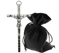 Lunexus Croix murale en métal argenté - 11 cm - Croix en métal béni avec gravure INRI - Crucifix catholique pour mur et porte - Croix chrétienne pour chambre à coucher, autel de maison, salon - Avec