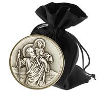 LUNEXUS médaillon Auto Saint Christophe Ø3,6 cm - Aimant + Autocollant - bénie avec Certificat - Protecteur des conducteurs - Ange Gardien Voiture - Porte-Bonheur chrétien