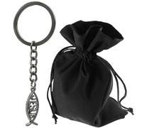 Lunexus Porte-clés Jésus poisson - Symbole d'Ichthys en métal - Poisson chrétien avec certificat - Cadeau béni pour automobilistes, croyants et pèlerins - Pendentif chrétien avec pochette en velours,