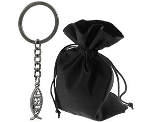 Lunexus Porte-clés Poisson Jésus Ichthys en Métal Argenté, 8cm | Porte-clés Ichthys béni selon le rite catholique, avec certificat. Symbole de foi, protection et espoir.