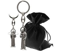 Lunexus Porte-clés Saint Antoine - Béni - Figurine en métal de 10 cm avec gaufrage - Symbole de protection pour voiture et maison - Cadeau avec pochette en velours - Talisman chrétien et