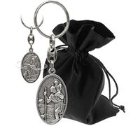LUNEXUS Porte-clés Saint Christophe - 4 x 2,6 cm - Ange gardien au dos - Saint Christophe - Béni - patron automobiliste - Porte-bonheur pour voiture et moto - Cadeau pour les conducteurs fréquents,