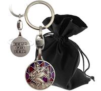Lunexus Porte-clés Saint Christophe - Béni avec certificat - Avec pochette en velours - Porte-bonheur pour les automobilistes et les voyageurs - Porte-clés saint patron voiture talisman chrétien