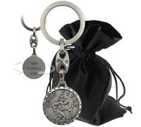 Lunexus Porte-clés Saint Christophe Métal - Argenté, 8,5 cm | Porte-clés Saint Christophe en métal, béni avec certificat, gravé « Bonne route »