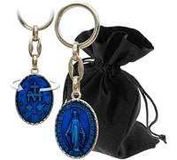 LUNEXUS Porte-clés Sainte Marie - Béni - Vierge Marie - Bras étendus et croix M avec cœur de Jésus - Pendentif de protection chrétienne - Image de Marie et croix pour sac, trousseau de clés et cadeau,