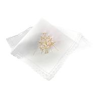 Lunexus Tissu de baptême 35 x 35 cm - Tissu décoratif blanc avec croix dorée et colombe et bord en dentelle - Tissu décoratif pour baptême, bougie de baptême, communion, confirmation et fête