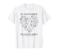 Lung Cancer Awareness in November We Wear White Heart Flower T-Shirt