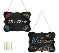 Lunhoo Lot de 2 tableaux noirs en bois double face à suspendre avec ficelle et craies de couleur pour mémos, panneaux de bienvenue, décoration de magasin, 23 x 17 cm
