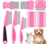 Lunhoo Lot de 8 peignes anti-puces en acier inoxydable pour chats et chiens de petite, moyenne et grande taille (rose)