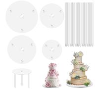 Lunhoo Supports à gâteaux pour gâteaux à étages de 10,2 cm, 15,2 cm, 20,3 cm, 25,4 cm, 4 planches à gâteau et 12 chevilles à gâteau pour gâteaux à plusieurs niveaux, présentoir à gâteaux de mariage