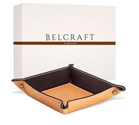 Luni Plateau Bien rangé en Cuir de Fabrication Artisanale Italienne, Vide Poches, Cadeau, Brun Clair (19x19 cm)