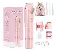 Lunias Shaver, 2025 New Upgrade Lunias Shaver Women, 2 in 1 Electric Dual Head Razors, Portable Waterproof Bikini Trimmer for Women, Wet & Dry for Leg Arm Underarm Pubic Area (Pink)