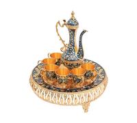 LUNICASHA Ensemble de théière turque vintage avec plateau et 6 verres à thé, ensemble de verres à thé turcs, ornement de théière turque, cafetière marocaine pour la maison et le thé