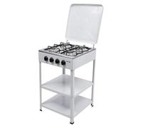 LUNICASHA Plaque de cuisson à gaz 4 feux, gaz naturel, avec bouton rotatif éclairé, pose libre avec supports, pare-brise, blanche