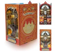 LUNIQUESHOP Kit Book Nook - Unique Maquette 2 Faces- Maison Miniature à Monter soi-même - Cathédrale et Gare - Serre Livre Kit de modélisation en Bois avec lumière LED Maison de poupée